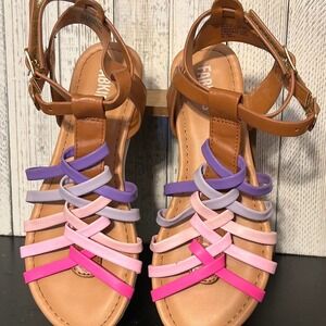 Just fab multi colored Sandals pink, purple girls size 2 euc